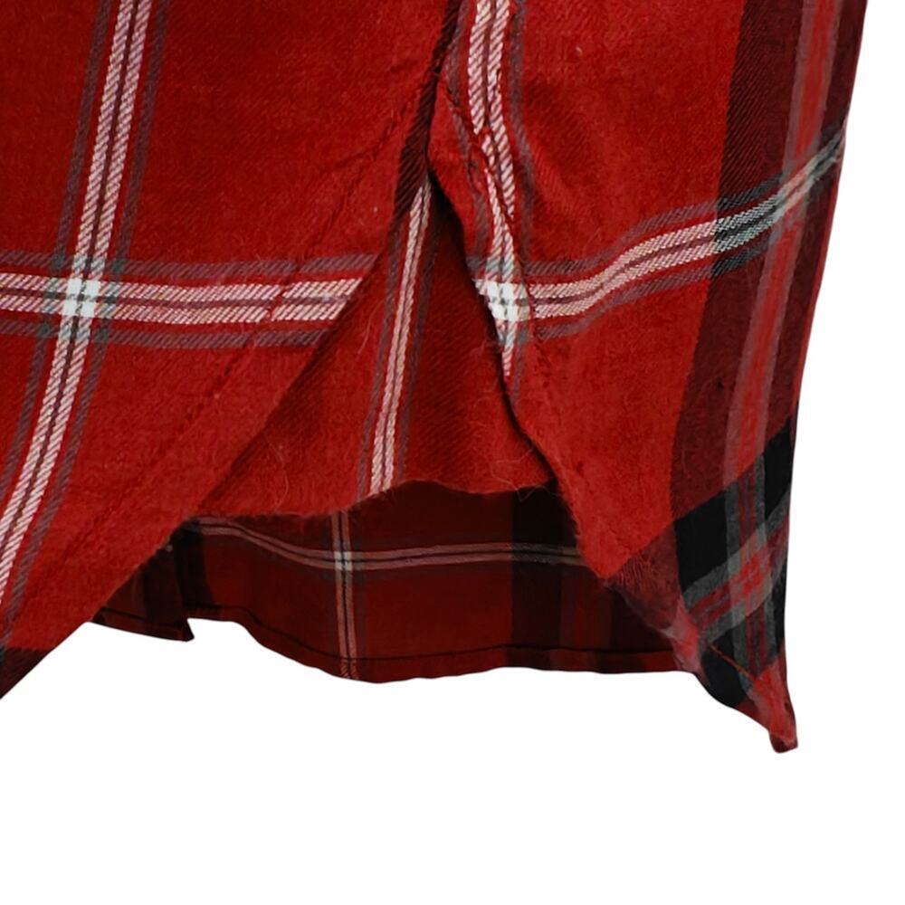 Vince Plaid Button Front Shirt Lamb Leather Collar Size 6 Red Black Long Sleeves - Picture 5 of 11